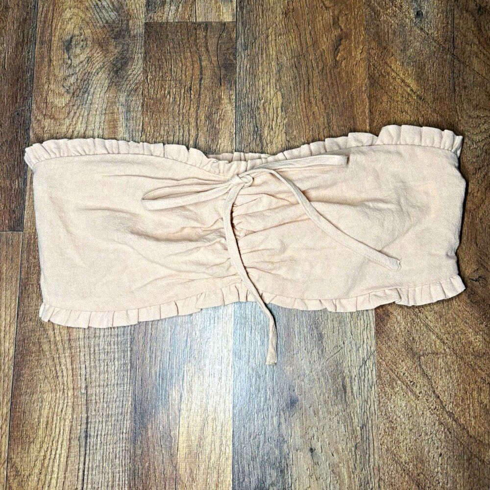 Strapless Y2K Summer Style Bandeau Coquette Tube Top Tie Front Ruffle Trim